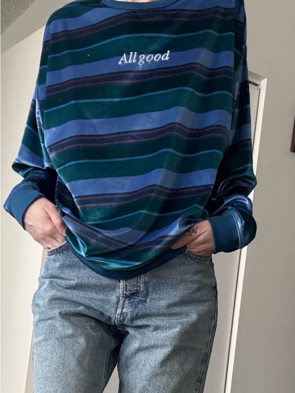 ASOS Green and Blue Striped 'Allgood' Long Sleeve Top